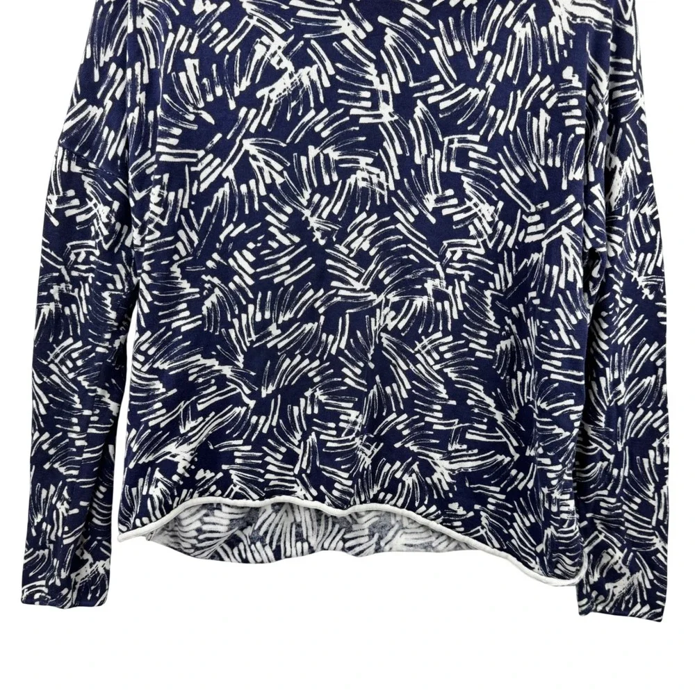 Garnet Hill Sweater Womens Medium Navy Blue Silk Cotton Abstract Oversized